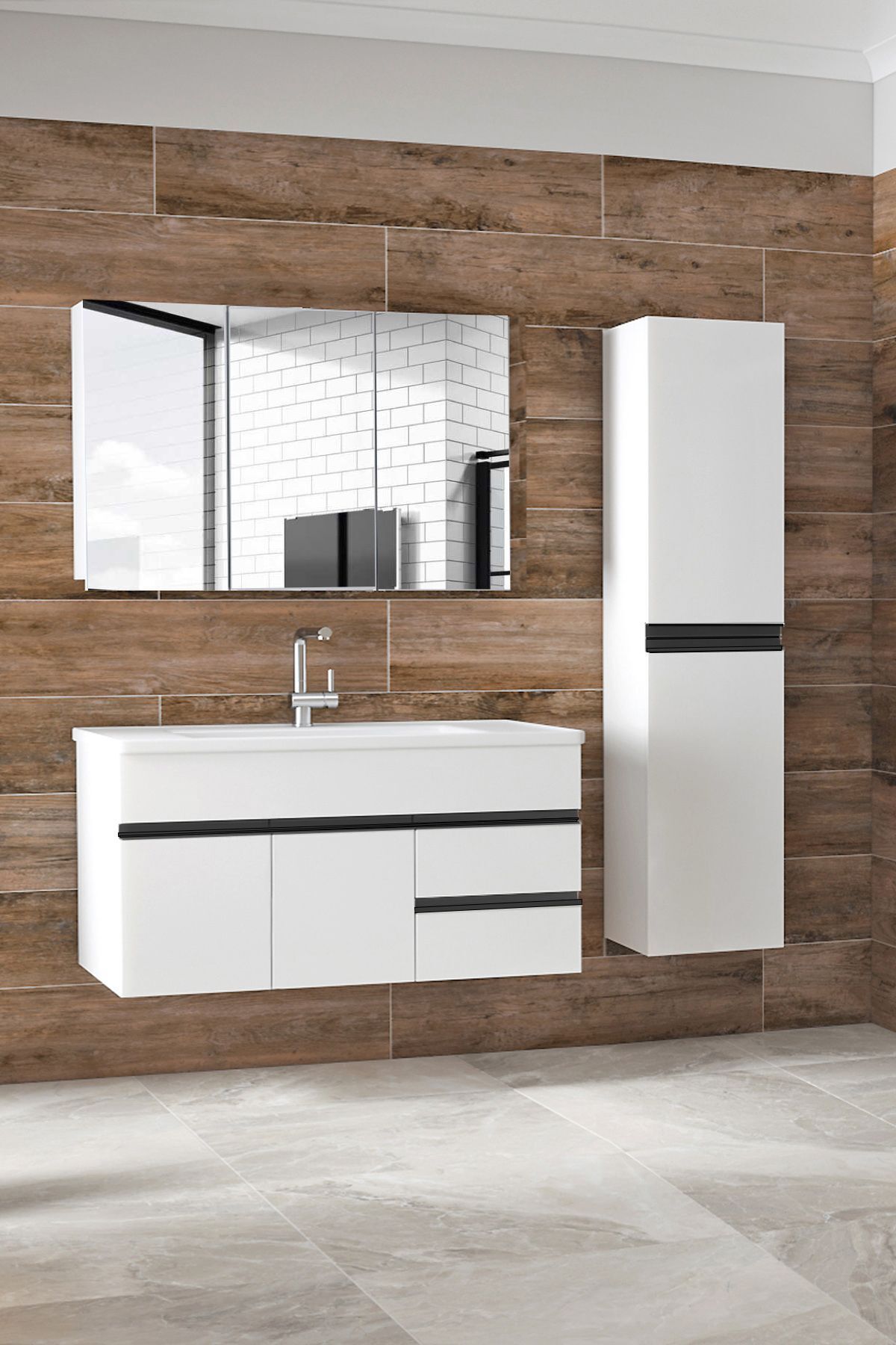 Esen%20Beyaz-siyah%20(100%2035)%20135%20Cm%20Boy%20Dolaplı%20Lavabolu%20Mdf%20Banyo%20Dolabı%20Seti%20**hazır%20Kurulu**