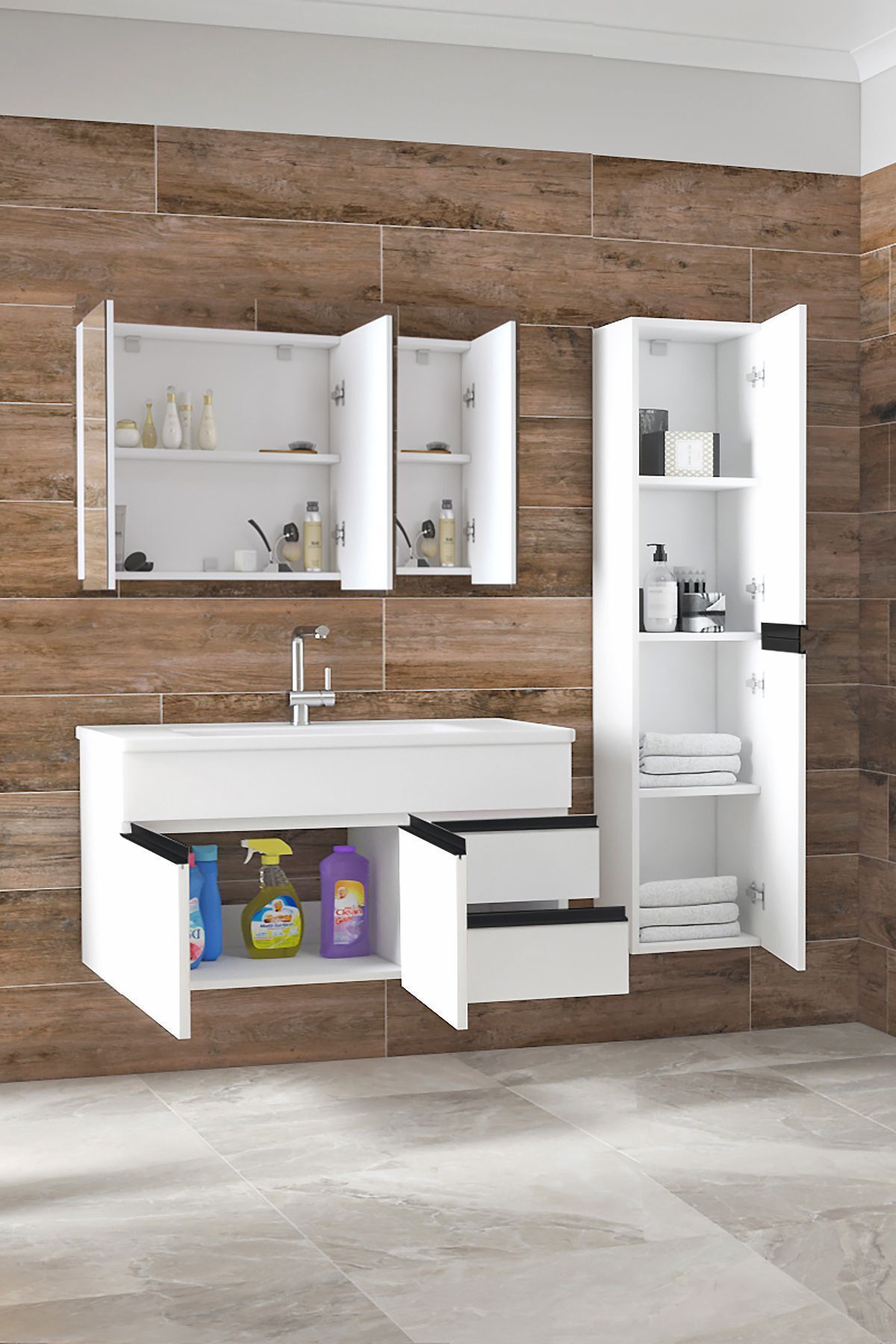 Esen%20Beyaz-siyah%20(100%2035)%20135%20Cm%20Boy%20Dolaplı%20Lavabolu%20Mdf%20Banyo%20Dolabı%20Seti%20**hazır%20Kurulu**