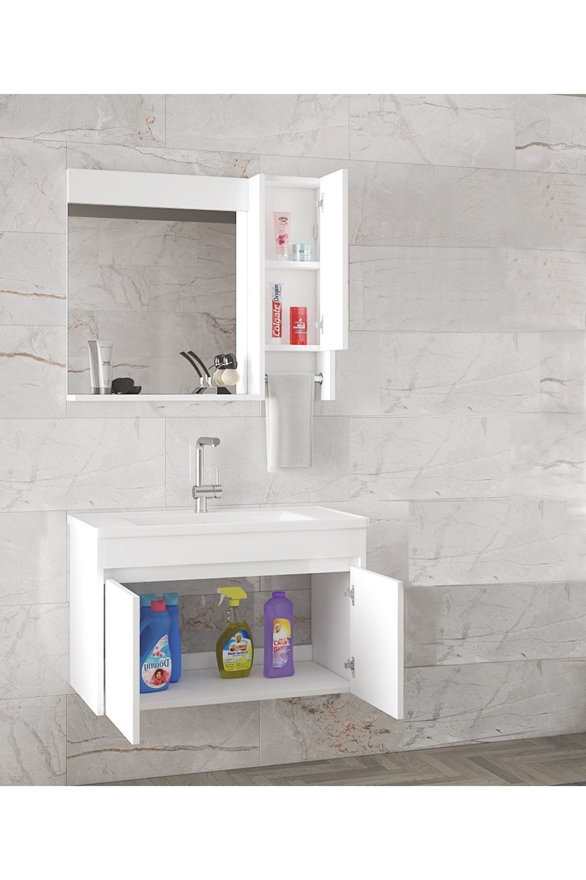 Estella-oa%20Beyaz%2080%20Cm%20Ayna%20Dolaplı%20Seramik%20Lavabolu%20Mdf%20Banyo%20Dolabı%20Seti**hazır%20Kurulu**