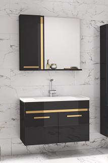 Yeni Gold Siyah 65 Cm Aynalı Seramik Lavabolu Mdf Banyo Dolabı Seti **hazır Kurulu**