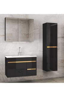 Viosen-ea Siyah-gold (80 35) 115 Cm Çekmeceli Lavabolu Mdf Banyo Dolabı Seti **hazır Kurulu**