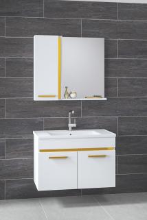 Yeni Gold Beyaz 80 Cm Aynalı Lavabolu Mdf Banyo Dolabı Seti**hazır Kurulu**