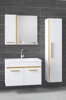 Yeni Gold Beyaz (80 35) 115 Cm Aynalı Boy Dolaplı Lavabolu Mdf Banyo Dolabı Seti**hazır Kurulu**