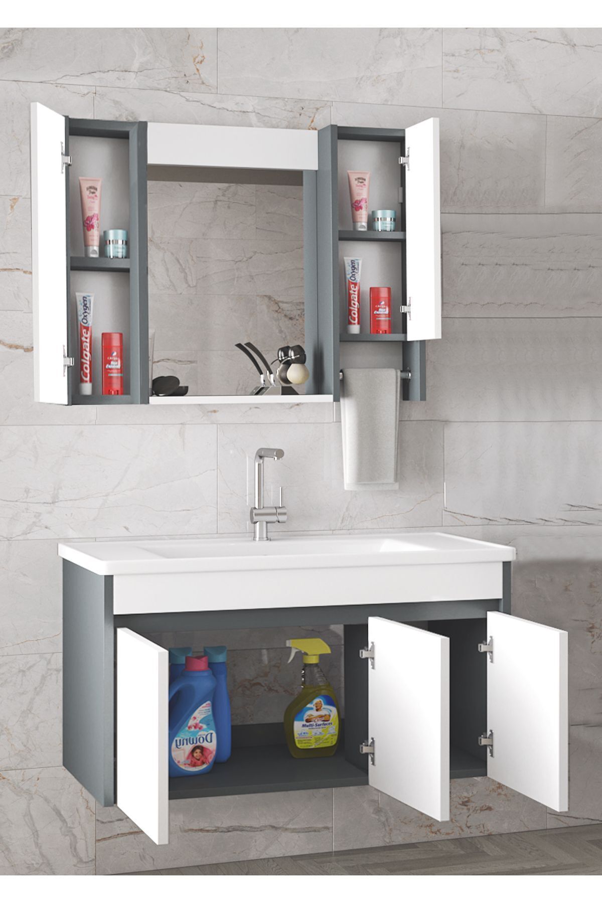 Estella%20100%20Cm%20Mdf-aynalı%20Seramik%20Lavabolu%20Banyo%20Dolabı%20Seti**(DEMONTE%20DEĞİL)**